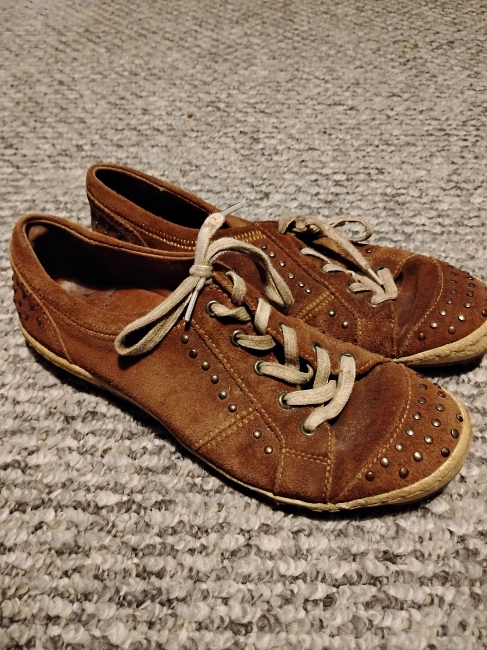 Josef Seibel Brown Suede Studded Lace-Up Sneakers